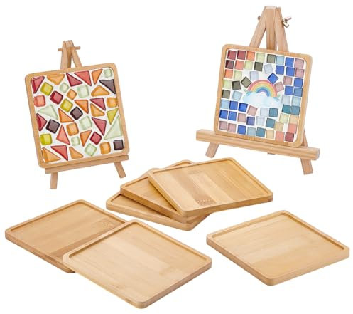 WEBEEDY 8 pièces sous Verres Carrés en Bambou pour L'Artisanat de Mosaïque Plateaux de Base Vierges de 13cm pour Fournitures de Mosaïque DIY sous Verre pour Tasse avec Rebords pour Protéger la Table