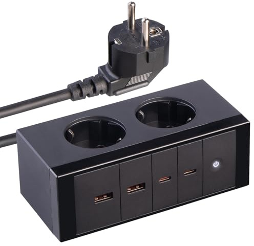 revolt Steckdosenleiste USB C: Doppelsteckdose und USB-Schnellladegerät, bis 70 Watt PD, GaN3 (Steckdosenleiste mit Schalter, Mehrfachsteckdose mit Schalter, Tablet)