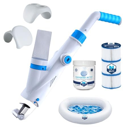 NETSPA - Kit de mantenimiento completo para spa, 3 cartuchos de filtración, 20 pastillas de oxígeno activo, reposacabezas, portavasos, lavabo enjuague pies, aspiradora