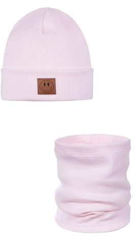 Ander Smile Mütze und Schal Set Kinder 97% Baumwolle, angenehm weich - Beanie Mütze Kinder, Schlauchschal, Loop Schal, Baumwollmütze für Jungen & Mädchen - Übergangsmütze Herbst Frühling