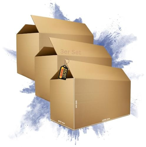 PROREGAL 3x Versandkarton 2-wellig | LxBxH 1200 x 600 x 600 mm | Mit Höhenriller & Belastbar bis 30 kg | Braun | Große Pappkiste Faltkarton Karton Paket für Versand mit DHL DPD GLS UPS Hermes