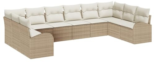 vidaXL 10-teiliges Garten-Sofa-Set mit Kissen in Beige aus Poly-Rattan – Modulare Möbel für draußen, perfekt für Balkon und Terrasse, Wicker-Bereich am Pool, Lounge