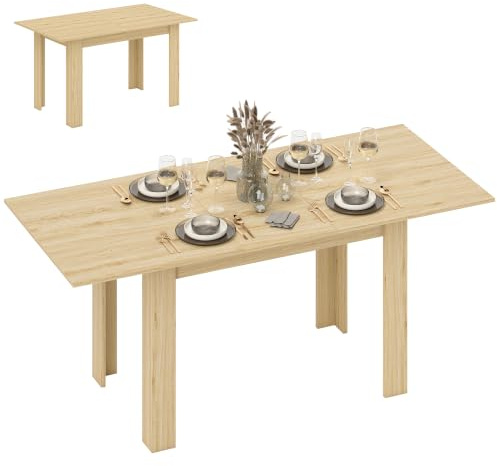 HOMCOM Mesa de Comedor Extensible 140-180x90x75 cm Madera Natural | de 140 a 180 cm, Mesa de Cocina Extensible Rectangular, para 6-8 Personas, para Salón