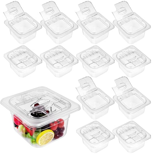 Kaxtde 12 Stück GN-1/6-Behälter mit Deckel, 900 ml, 18 x 16 x 10 cm | Transparente, stapelbare Polycarbonatbehälter für Obst, Gemüse und Salat – geeignet für Küche, Buffet und Salatbar