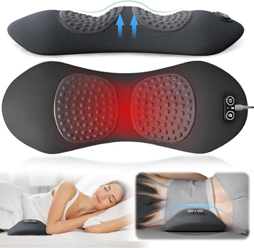 3-in-1 Electric Lumbar Support Pillow, Triple Fusion Back Massager with Heated, Vibration and Traction, Back Support Pillow for Lower Back Pain Relief and Spine Support (Dark Grey)