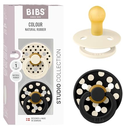 BIBS Polka Dots Schnuller 2er-Pack, BPA-frei, Kirschform Nippel. Naturkautschuk/Latex, Hergestellt in Dänemark, Größe 1 (0-6 Monate), Ivory/Black