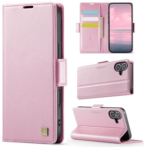 Teeirllim Coque pour iPhone 16 Plus, [RFID Blocage] Etui Protection Housse Premium en Cuir PU, Pochette de Portefeuille Etui à Rabat Flip Case pour iPhone 16 Plus, Or Rose