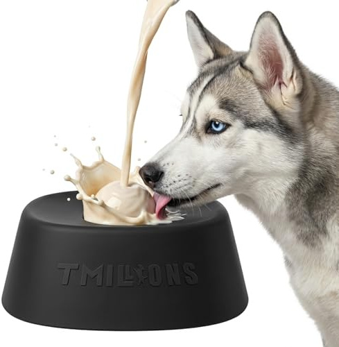 Gamelle pour Chien Slow Feeder Anti-Éclaboussures avec Disque Flottant, Base Antidérapante, 180 ML, Idéale pour Yaourt, Bouillon et Aliments Liquides (Noir)