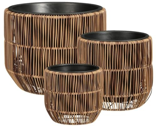 MICA Decorations Peta Blumentöpfe – Set von 3 – Pflanzentopf für Blumen und Außenpflanzen – Für den Außenbereich – Dunkelbraun