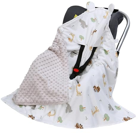 LAT Baby Einschlagdecke Babyschale, Decke Kinderwagen 90x90cm, Baumwolle Universal Babydecke Doppelseitig für Buggy Autositz (Ganzjahres, Giraffe)