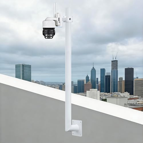 Outdoor CCTV Security Camera Pole Drilled, Galvanized Steel Dome/Gun Cameras Column With Cross Arm, Wall-mounted Surveillance Stand System(2m (6.56ft))