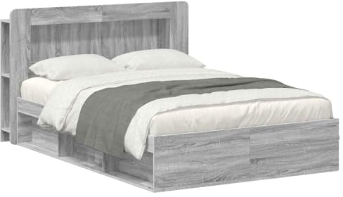 vidaXL Bettgestell mit Stauraum Grau Sonoma 160 x 200 cm Holzwerkstoff, Moderne Schlafzimmermöbel, rechteckiger Holz-Bettrahmen, praktische Aufbewahrung, minimalistischer Stil