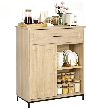 WOLTU Buffet Cuisine, Meuble Cuisine Rangement avec Tiroir, Porte Coulissante, pour Cuisine, Salle à Manger, Salon, 70x30x80,2 cm, en Bois d'Ingénierie et Métal, Chêne Clair + Noir