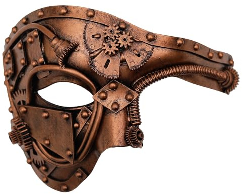 Ubauta Steampunk Metal Cyborg Venetian Mask,Silver Masquerade Mask For Halloween Costume Party/Phantom Of The Opera/Mardi Gras Ball