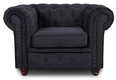 Sessel Chesterfield Asti - Couch, Couchgarnitur, Couchsessel, Loungesessel, Stühl, Holzfüße - Glamour Design (Schwarz (Capri 19))