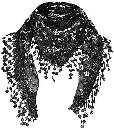 Sayla Schal Damen Winter Palituch - dreieck schal 15 Farben Zartes Elegant Quaste Schals Spitzen Sheer Blumenschal Schal Wrap UmschlagtüCher (Schwarz)