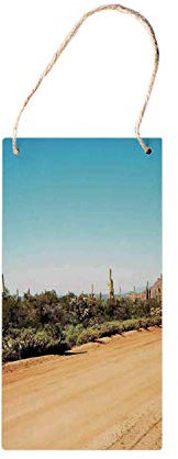 MNUT Saguaro Cactus Decor Señales de Madera Colgantes económicas, Camino de la Tierra con Gigantes Plantas de Cactus para el Desierto sudamericano Imagen 10 x 5 Pulgadas