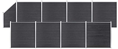 pedkit WPC Zaun-Set 8 Quadrate + 1 Schr?ge Sichtschutzzaun Lamellenzaun Gartenzaun Windschutz Sichtschutz Zaun 1484x186 cm Grau