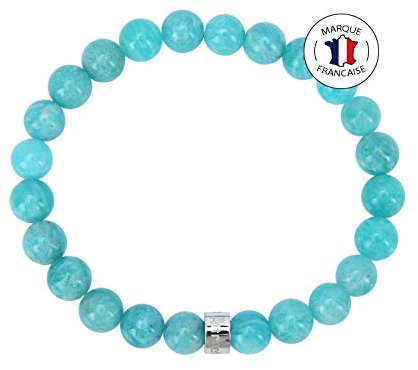 Attraction Zen Armband mit Emotionsmanagement - Brasilianisches Amazonit- Zertifizierte Natursteine - Edelstahl mit AZ-Perle - Verlängerbares Armband - Handgefertigt - 8mm Steine