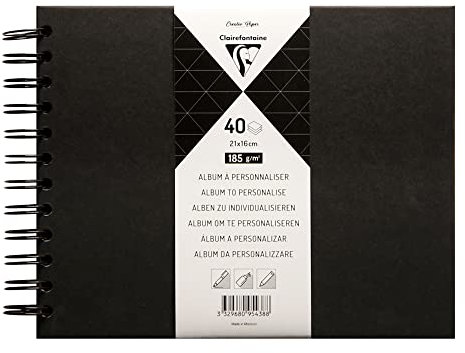 Clairefontaine 95438C - Album DIY zum Personalisieren, 40 Blatt schwarz 185g im Format 21x16 cm, fester Umschlag schwarz, 1 Stück