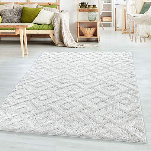 SIMPEX Teppich 160x230 cm Creme 3D Hoch-Tief Effekt Hochflor Skandi Stil Rauten Design Modern Weich Pflegeleicht für Wohnzimmer Esszimmer Schlafzimmer Kinderzimmer Jugendzimmer