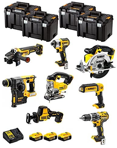 DeWALT Kit DWK804T (DCD796 + DCH273 + DCG405 + DCF887 + DCS331 + DCS369 + DCS391 + DCL050 + 3 Batteries de 5,0 Ah + Chargeur + 4 x TSTAK VI)