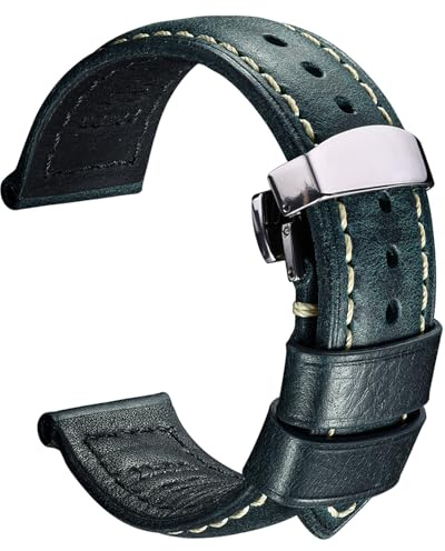 REZERO Vintage Lederarmband, Dickes Ersatzband - Schmetterlingsschließe | Ersatzarmband für Herren & Damen | Inkl. Federstege | Hardware aus 316L Edelstahl | Größen: 18/19/20/21/22/23/24/26mm