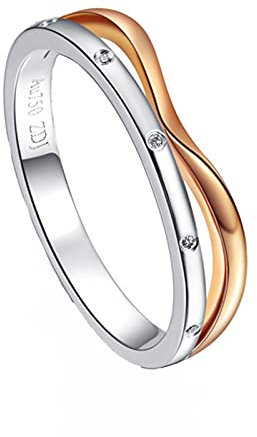 Epinki Bicolor Ring Für Damen Schmuck aus 18 Karat Weißgold & Rosegold Trauringe mit Diamant 0.01ct, Pärchen Geschenke, Gr.52 (16.6)
