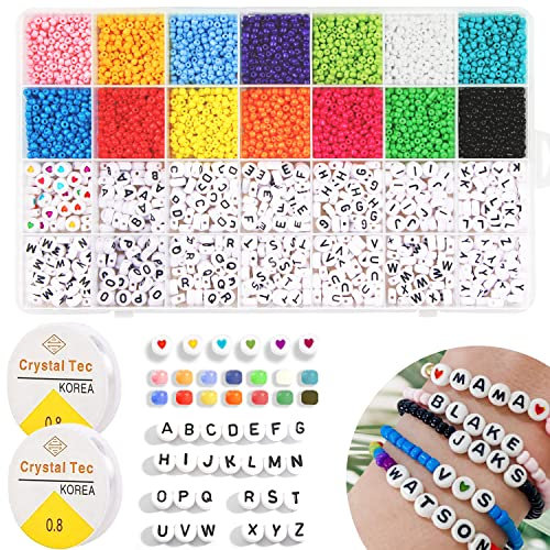 Perlen Set, 5300 Stücke Buchstabenperlen und Glasperlen-Mix-Set, 3mm Buchstaben Perlenset für Armband Mini Selbermachen Pastell Kinder Kette Basteln, Perlen Zum Auffädeln Machen Selber