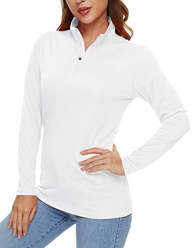 KEFITEVD Funktionsshirt Damen Langarm Rashguard Leicht UPF50+ Sport Oberteil Atmungsaktiv Wandershirt Quick Dry Outdoorshirt Weiß