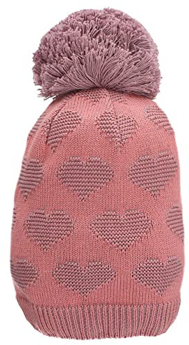 Sterntaler Baby Mädchen Mütze Baby GOTS Bommelmütze Herzen Mütze - Mütze Baby, Kappe Kinder - gefüttert mit Baumwollfleece - rosa, 53