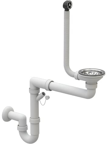 Platzsparendes Küchenspülen Siphon - Küchenspülenablauf - Set mit Anschluss Geschirrspülmaschine - ø 115 mm/3,5 Zoll - Ablaufgarnitur für 1 Becken - Chrom - Klassisch - Granitan