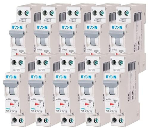 EATON 264746 PLG4-C16/1N – MODULARER DISJONCOR PH/N – Weiß – Griff Grau – 1P+N / 16 A – C-KURBE – Schraubanschluss – 10 Schutzschalter