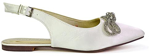 Womens Flat Diamante Bow Slingback Shoes Ladies Pointed Toe Bridal Satin Shoes Size