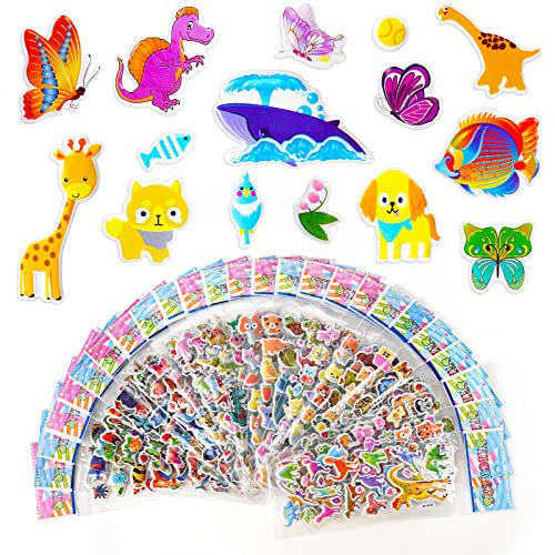 Vicloon 3D Aufkleber für Kinder, 28 Verschiedene 3D Stickers 500+ Geschwollene Aufkleber für Jungen Mädchen and Lehrer Belohnungssticker