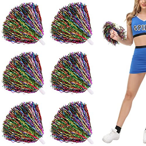 Niuhong 6 PCS Cheer Leader Poms Pom Bright Metallic Cheers Ball Squad Cheer Sport Farben Pompons Poms Hand Flower Bands Spirit Cheering Pom Colours Accessories Cheerleading Sports Games Team (Bunt)
