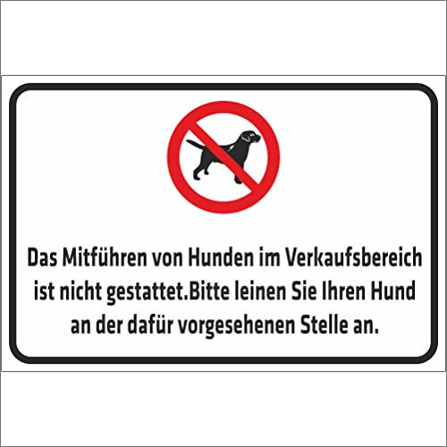 INDIGOS UG - Aufkleber Warnung - Das Mitführen von Hunden im Verkaufsbereich ist nicht gestattet - 200x150 mm - Hinweisschild Warnschild Sicherheitsschild - Sticker - für Innen und Außen