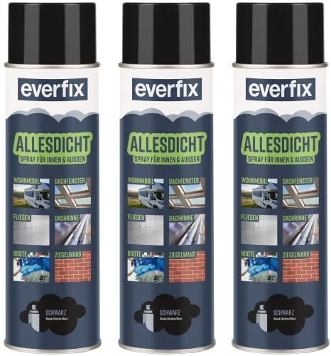 EVERFIX Allesdicht Spray (3 x 500 ml, schwarz) Dichtspray wasserdicht, Flüssigkunststoff, flüssiger Kunststoff zur Abdichtung