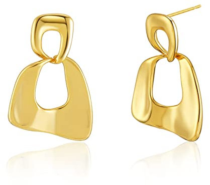 Modern Geometric Drop Earrings, 18K Gold Plated, Statement Dangle Design, Suitable For Women's Birthday, Valentine's Day