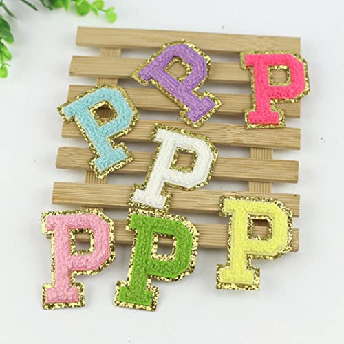 1 Stück Buchstaben Pailletten Chenille Stickerei Patches Alphabet Aufbügler Taschen Jeans Kleidung Filz Buchstabe Höhe 6,5 cm - P, Grün