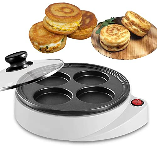 Spiegeleipfanne, Pancake Pfanne mit 4 Loch Elektrisch Augenpfanne Eierpfanne Antihaft-Aluminium Pfanne, für Omlettes, Calzone, Tortilla, Apfel- oder Maultaschen oder Kleine Kuchen