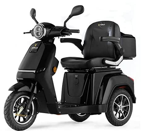 VELECO TURRIS - Mobilitätsroller mit 3 Rädern - Komplett montiert und fahrbereit - Voll-LED Beleuchtung - Kontrastreiches Display - Alarmanlage (Schwarz)