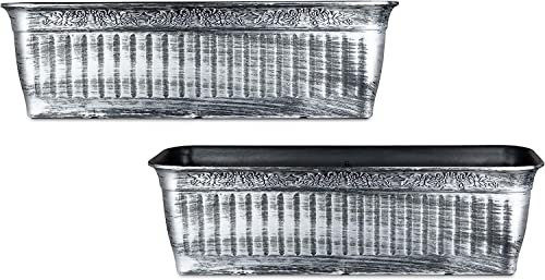 SG Traders 2 x Plastic Floral Fluted Garden Trough Long Window Box Planter Flower Box Plastic Vegetable Planters Pot Herb Planter for Windowsill Patio Garden Home Decor Flower Bed 79cm