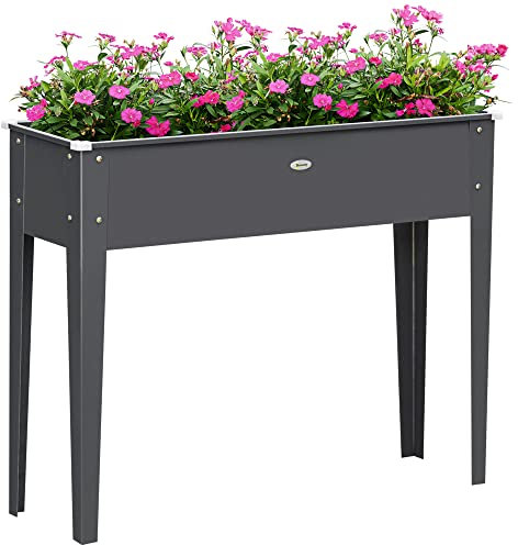 Outsunny Jardinière sur Pieds carré Potager 100 x 30 x 80 cm avec Trou de Drainage - Acier galvanisé Gris