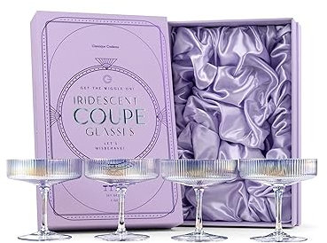 GLASSIQUE CADEAU Vintage Art Deco Schillernde Gerippte Coupe Gläser | 4er Set | 200 ml Regenbogen Cocktailgläser für Champagner, Martini, Daiquiri | Kristall Irisierende Champagnerschalen