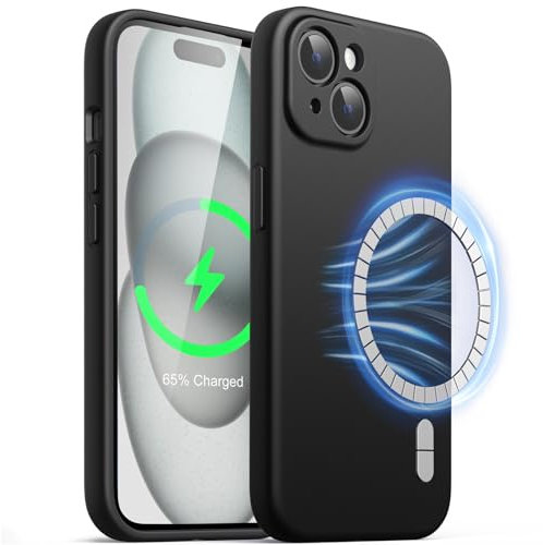 JETech Magnetic Silicone Case for iPhone 15 Plus 6.7-Inch, Compatible with MagSafe, Phone Cover with Camera Lens Full Protection (Black)