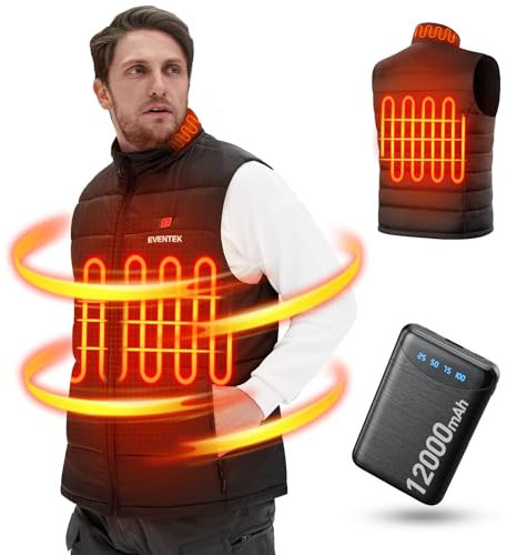 eventek 2024 Amélioré 12V Veste Chauffante Homme,12000mAh Gilet Chauffant Homme Avec Batterie,3 Niveaux de Chaleur,Doudoune Chauffante Homme Léger à Offrir en Cadeau,pour La Randonnée,l'escalade(XL)