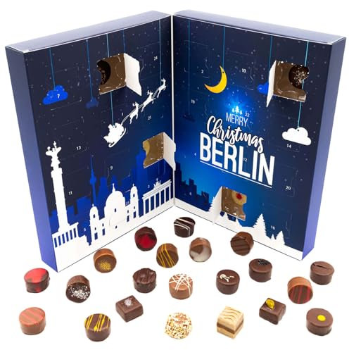 Hallingers Berlin - Adventskalender Pralinen Geschenk handmade teils mit Alkohol aus Edelkakao Schokolade (Box) - Geschenk im Sommer & als perfektes Grillgeschenk | Glückwunsch Chanukka Freundschaft G
