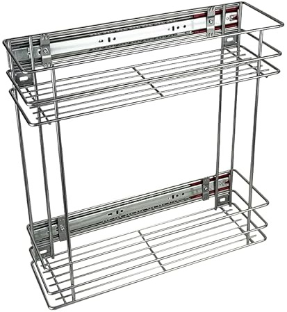 STOLMET Schrankauszug Schrankkorb mit Vollauszug Ausziehbare Küchenschublade mit Soft Close System Korbauszug Küchenschrank Schrank mit Außenbreite 20 cm 2 Ablagen 470x480x155mm Chrome Glänzend