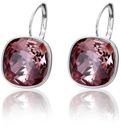 XUPING Kristall Ohrringe für Damen Funkelnde Ohrringe Silber Creolen Hängend Strass Hypoallergenic Jewelry（Rot）